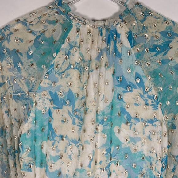 Hemant & Nandita Blue Floral Georgette Metallic Mini Dress XS Sheer *Read - Picture 8 of 11